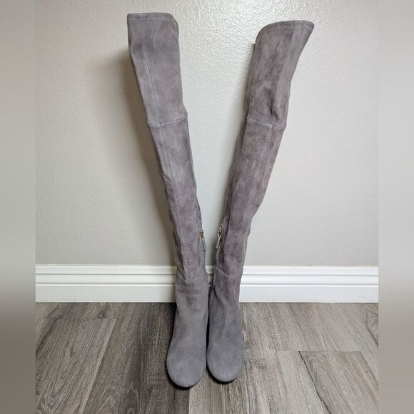 Tory Burch Laila Light Gray Suede Stretch Over-the-Knee Boots Womens 6 - Picture 6 of 11